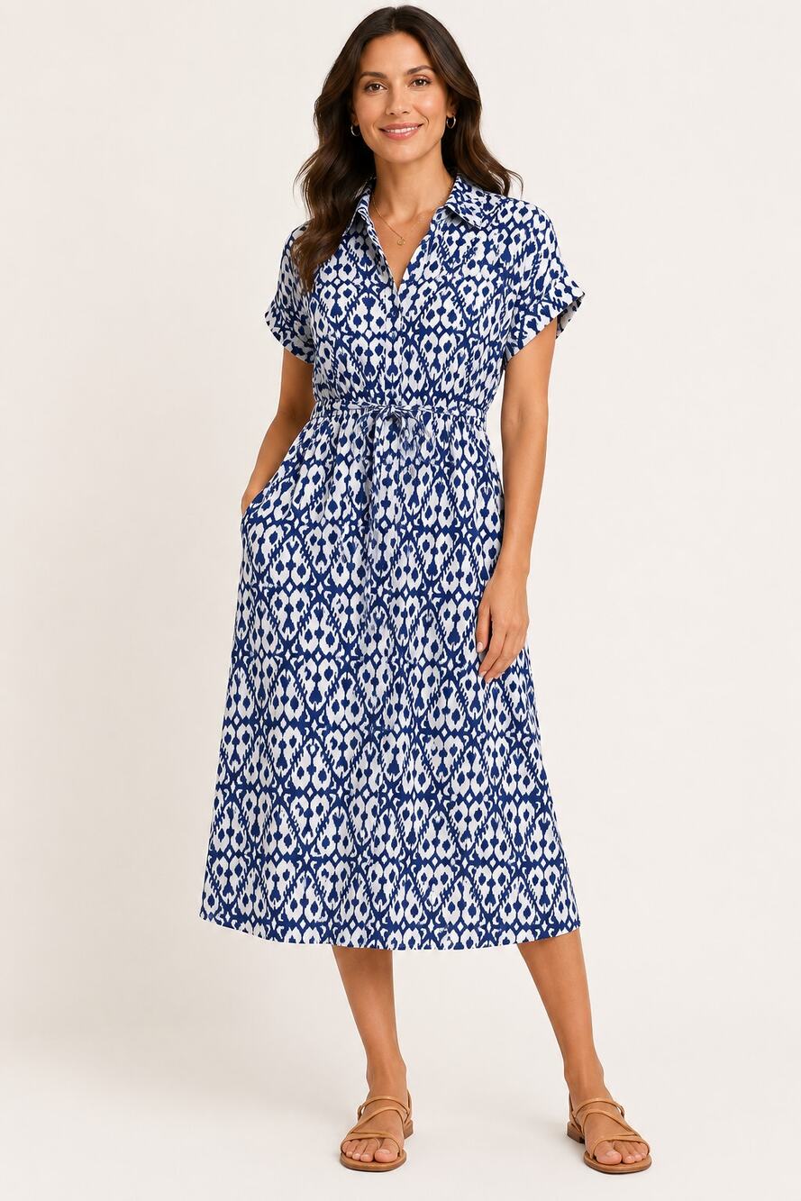 Badgley Mischka Shirt Dress NWT Blue White Linen Feel